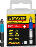 Биты STAYER &quot;PROFESSIONAL&quot; ProFix Phillips, тип хвостовика E 1/4&quot;, № 2, L=50мм, 10шт