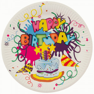 Тарелка однораз. бумажная d=23см Happy Birthday(6шт/уп,цена за уп) (кратн.12!) 7149 Волшебная страна