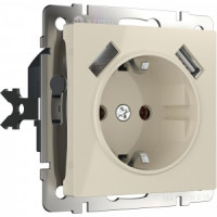 Werkel мех. роз. СУ 1 мест. 16A земля шторки USBх2 (слоновая кость)  W1171503  a051486