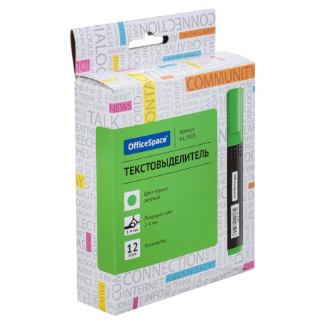 Маркер-выделитель зеленый, плоский корпус, скошенный наконечник, 228782