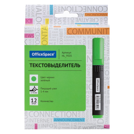 Маркер-выделитель зеленый, плоский корпус, скошенный наконечник, 228782