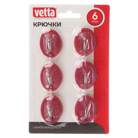 Крючки самоклеящиеся тм VETTA, сталь Q195, полипропилен, 5 цветов, WF-104, 6шт