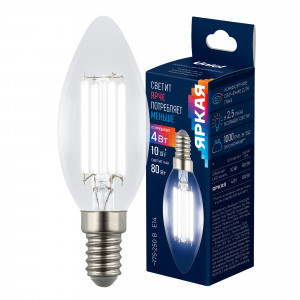 Uniel ЯРКАЯ C35 E14 4W(806lm 360°)  4000K 4K 35x100 прозрачная  LED-C35-4W/4000K/E14/CL GLY01TR