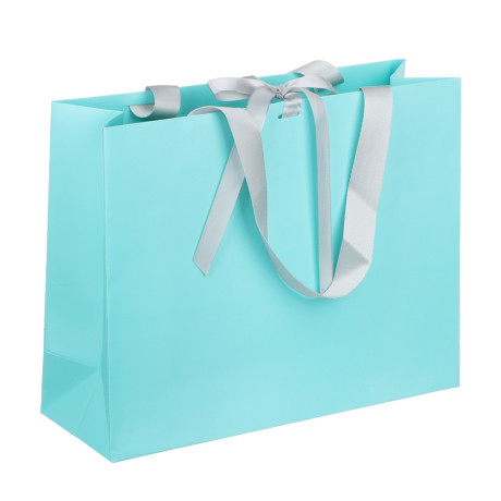 LADECOR Пакет подарочный, высококачественная бумага, с лентой, 32x25x11 см, тиффани