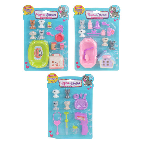 ИГРОЛЕНД Набор аксессуаров для питомцев "Счастливая семья", пластик PP, 19х27х5см, 3 дизайна
