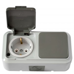 Bylectrica ПРАЛЕСКА АКВА блок (роз. 16А + 1 кл. выкл. 10А) ОУ серый (зем, крыш, IP54) В-РЦ-657(03)