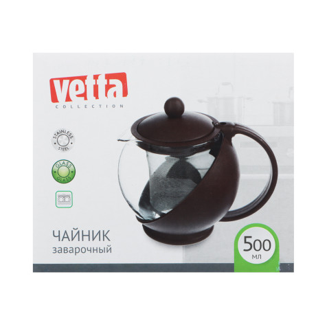 VETTA Чайник заварочный 500мл, ситечко из нержавеющей стали, стекло, полипропилен