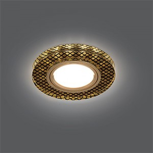 Gauss BL076 св-к встр. MR16 Круг с подсветкой 2K 90(65)x25 Крист/Черный/Золото