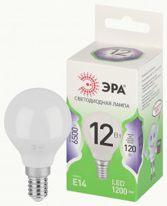 ЭРА GREEN LINE лампа св/д шар P45 E14 12W(1200lm) 6500K 6K P45-12W-865-E14 46x105 67071