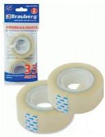 Клейкая лента 19ммх33м канцелярская BRAUBERG прозр, гарант. длина, 2шт, блист/упак с европодв,221695