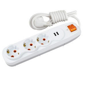 Nilson Сетевой фильтр ПВС 3х1 3 роз. (земля, выкл.) 1.5м 16А +2хUSB 2.4А 44134115