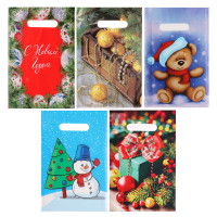 Пакет с вырубной не усиленной ручкой  20*30 «Новый год» 5 дизайнов в асс.