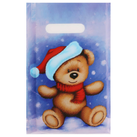 Пакет с вырубной не усиленной ручкой  20*30 «Новый год» 5 дизайнов в асс.