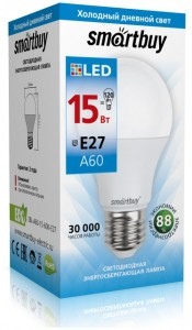 Smartbuy ЛОН A60 E27 15W(1200lm) 6000K 6K 119x60 SBL-A60-15-60K-E27