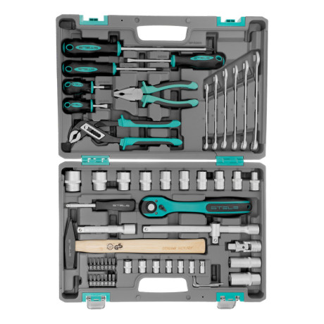 Набор инструментов, 1/2", Cr-V, S2, усиленный кейс, 58 предметов Stels