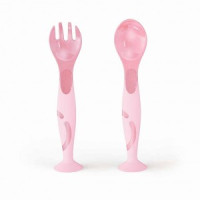 Набор детских столовых приборов: ложка и вилка на присоске розовый 431312005 Бытпласт