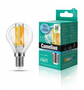 Camelion Шар G45 E14 12W(1115lm) 4500K 2K филамент 80x45 LED12-G45-FL/845/E14 (10!)
