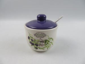 Сахарница Оливки 520мл с ложкой керамика (кратность 8шт!!!) МФК MFK21039