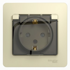 Systeme Electric GLOSSA роз. СУ 1 мест. беж. (пл.осн., земля, штор., крыш, IP44) GSL000248 (10!)