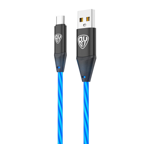 BY Кабель для зарядки Светящийся Type-C, 1м, 2.4А, Быстрая зарядка, подсв. голубая, Герои, КОЩЕЙ
