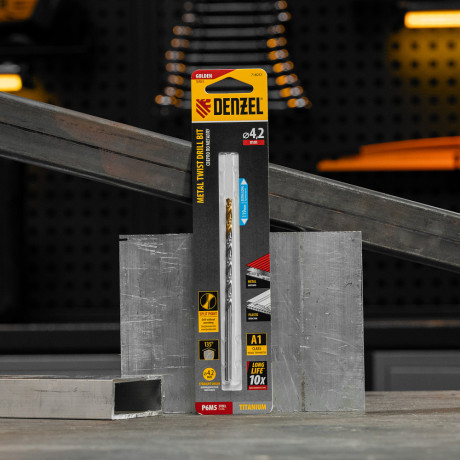 Сверло спиральное по металлу 4,2 х 119 мм, Р6М5, Golden Tip, удлиненное Denzel