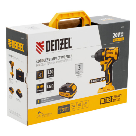 Гайковерт ударный аккумуляторный бесщет. CIWH-BL-20-350, Li-Ion, 20 В// Denzel