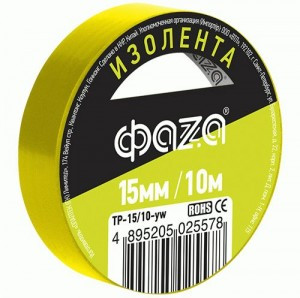 Изолента 15/10 ФАЗА желтая TP-15/10 (10!)