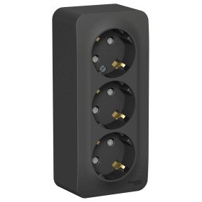 Systeme Electric BLANCA роз. ОУ 3 мест. 16А антрацит(пл.осн., земля, штор, изол.пл.) BLNRA011316(5!)