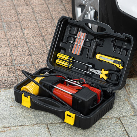 ЕРМАК Набор 12 предметов с 2-х поршневым компрессором 12В, 60л/мин, 180Вт