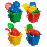 ИГРОЛЕНД Набор для игры в песке, 6 пр., ведро, лопатка, грабли, 3 формочки, 4 диз., для детей 3+