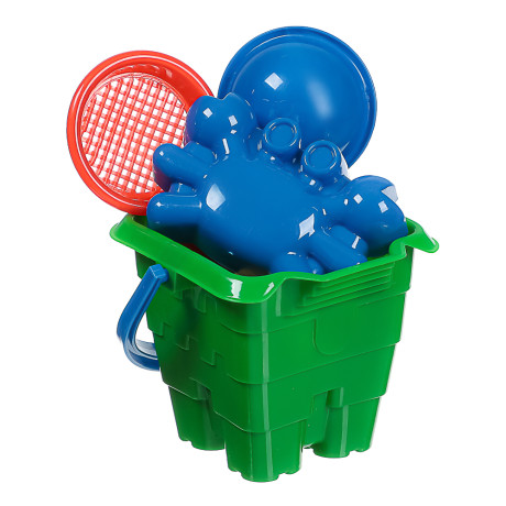 ИГРОЛЕНД Набор для игры в песке, 6 пр., ведро, лопатка, грабли, 3 формочки, 4 диз., для детей 3+