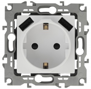 ЭРА 12 мех. роз. СУ 1 мест. 16А земля, шторки белый. с 2xUSB 5В-3А, автоклеммы 12-4109-01 6385