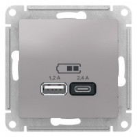 Systeme Electric AtlasDesign мех. USB роз. 2 мест. алюминий A+С*(унив.) lв=1,2-2,4А Uв=5В ATN000339