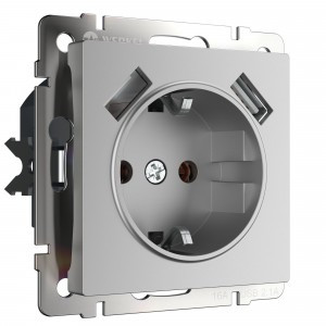 Werkel мех. роз. СУ 1 мест. 16A земля шторки USBх2 (серебряный)   W1171506 a051497