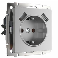 Werkel мех. роз. СУ 1 мест. 16A земля шторки USBх2 (серебряный)   W1171506 a051497