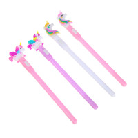 Ручка шариковая синяя, наконечник в форме единорога, подсветка, корпус 18,3 см, 4 дизайна