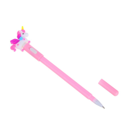 Ручка шариковая синяя, наконечник в форме единорога, подсветка, корпус 18,3 см, 4 дизайна