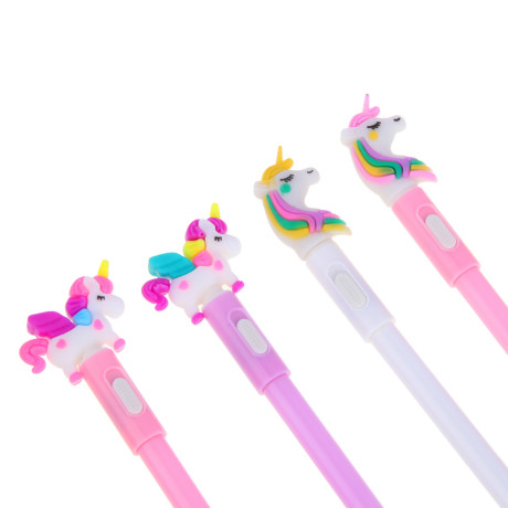 Ручка шариковая синяя, наконечник в форме единорога, подсветка, корпус 18,3 см, 4 дизайна