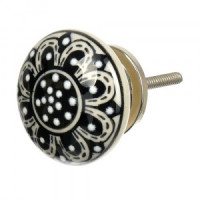 Ручка керамич для мебели Подсолнуx ручн росп черн/рис черн-бел (в кор 6 шт, цена за шт) BLUMEN HAUS