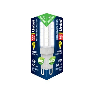LED-JCD-5W/4000K/G9/CL GLZ09TR Лампа светодиодная, прозрачная. Белый свет (4000К). Картон. ТМ Uniel.