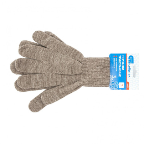 Перчатки трикотажные, акрил, коричневый, двойная манжета Сибртех