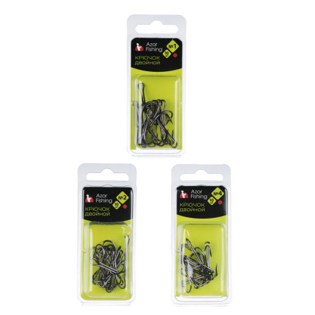 Набор крючков двойных тм AZOR FISHING, №4,2,1, черный никель, 10 шт, 3 вида