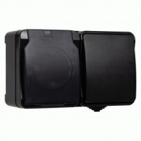 SmartBuy Сатурн блок (1 выкл. + роз. земля) ОУ 16А черный IP54 SBE-04b-16-SWS