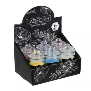 LADECOR Свеча ароматическая в стеклянном подсвечнике с крышкой, парафин, свеча 6x11 см, 6 цветов