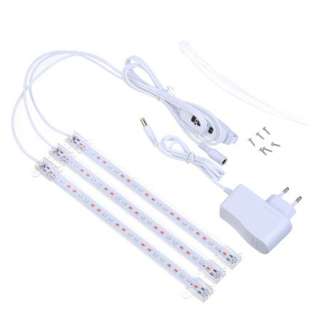 INBLOOM Светильник для растений 3 лампы, 72LED, 25см, 3 реж, таймер, диммер, 12Вт, 12В, 1A, РС