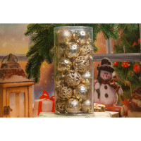 Набор елочных украшений Р28 розовое золото Шары 24шт 6см (6шт глянец, 6шт блестки, 6шт ажур, 6шт фактур.цветы) (32)