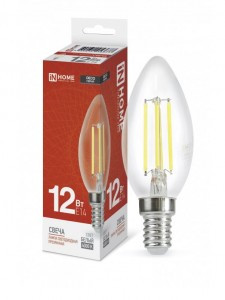 ASD/InHome лампа св/д Deco Свеча C37 E14 12W(1350lm) 4000K 4K 110x35 филамент (нитевидн) прозр. 3677