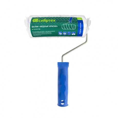 Валик "Водные краски", 180 мм, ворс 12 мм, D - 48 мм, D ручки - 6 мм, полиэстер Сибртех