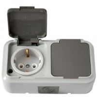 Bylectrica ПРАЛЕСКА АКВА роз. ОУ 2 мест. 16А (земля, пласт, крышка, IP54) серый РА16-303(03)