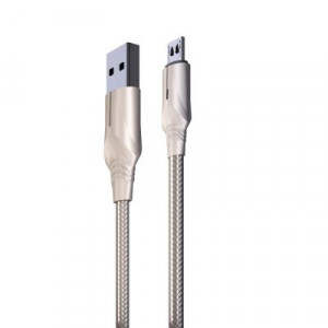 BY Кабель для зарядки Серебро Micro USB, 1м, Быстрая зарядка QC3.0, штекер металл, серебристый